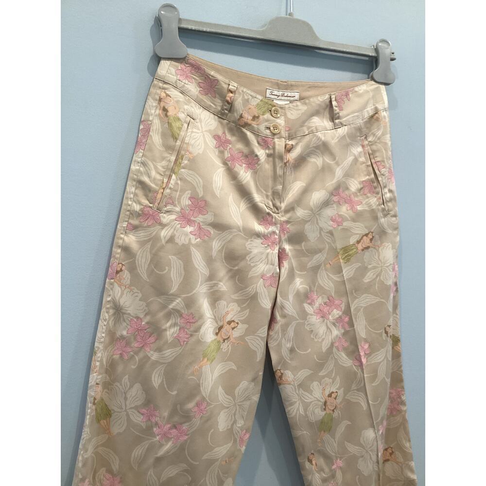 Vtg Tommy Bahama Womens Capris Size 2 Hawaiian Tropical Beige Floral Cotton Silk - Picture 5 of 14
